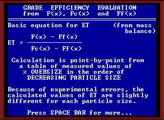 Grade efficiency evaluation
